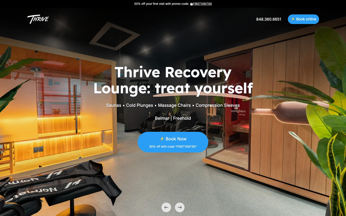 Thrive Recovery Lounge website