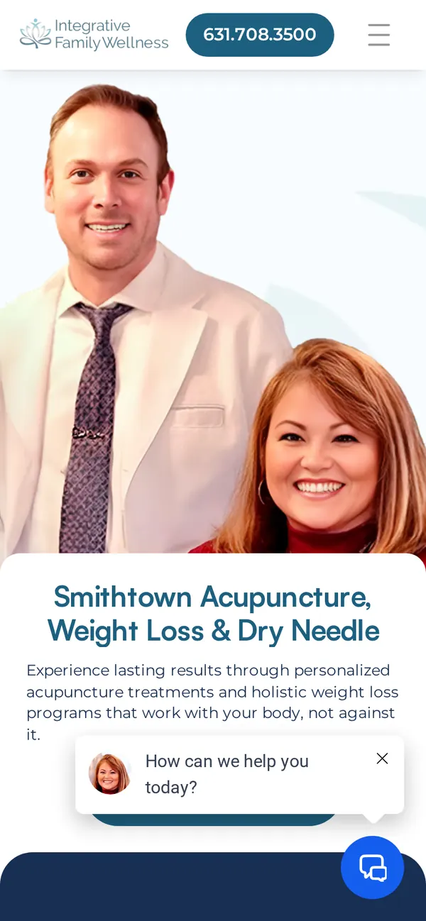 The same Integrative Family Wellness homepage on a phone, with the phone number one tap away